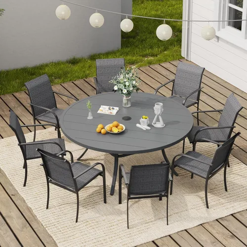 Miniatura 19 de VICLLAX Juego de 2 sillas de patio pequeñas para exteriores, juego de sillas apilables para patio y mesa de comedor cuadrada para porche delantero