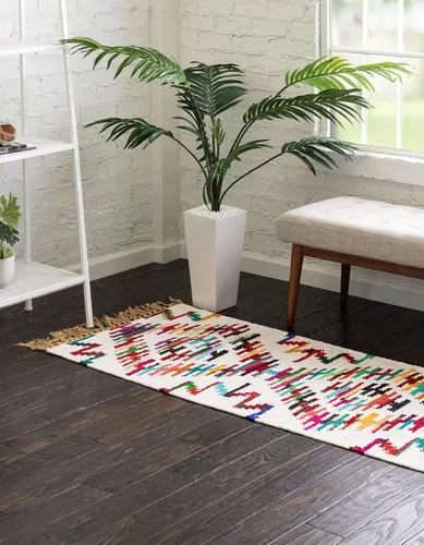 Miniatura 3 de Unique Loom Chindi Trellis Collection - Alfombra azteca (2 pies 2 pulgadas x 6 pies 1 pulgada, alfombra de pasillo, multicolor / azul)