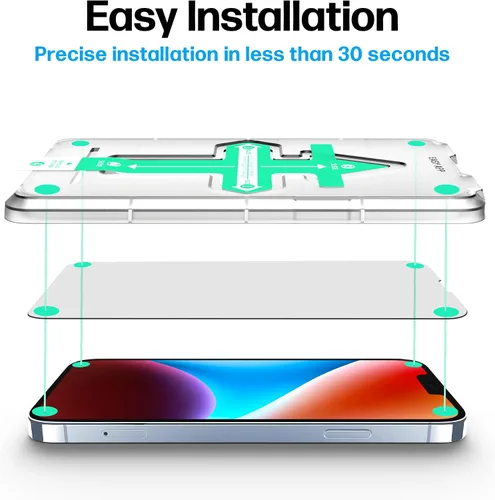 Miniatura 2 de Power Theory Protector de pantalla de vidrio templado diseñado para iPhone 14, también para iPhone 13/iPhone 13 Pro y iPhone 16e con kit de fácil