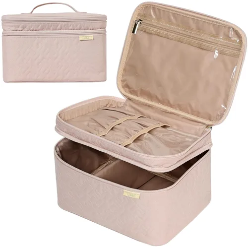 Miniatura 12 de NISHEL Bolsa de Maquillaje de Viaje Grande de Doble Capa para Mujeres, Estuche Cosmético, Organizador para Accesorios de Tamaño de Viaje, Botellas