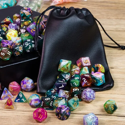 Miniatura 7 de Juego de 8 Sets de Dados Poliédricos D&D, Juego de 56 Dados DND con 2 Bolsas de Cuero Grandes para Juegos de Mesa RPG