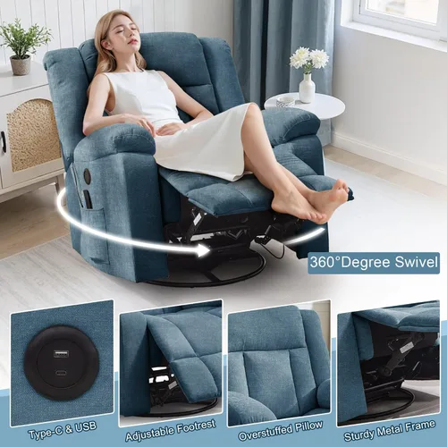 Miniatura 5 de Korser Mecedora reclinable, sillas reclinables deslizantes para adultos, silla mecedora giratoria de 360° con masaje y calefacción, silla