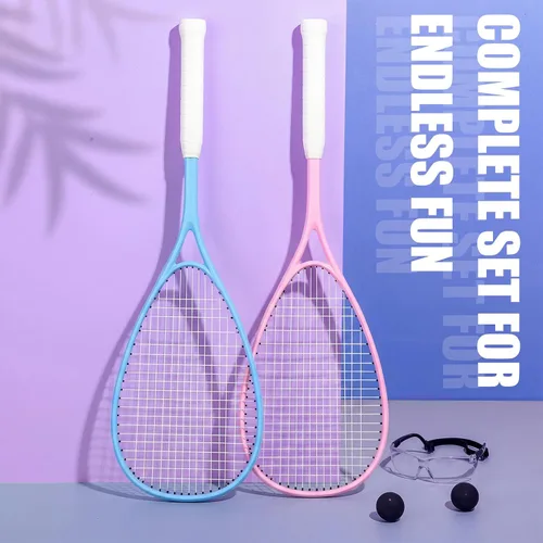 Miniatura 6 de Seenelling Paquete de 2 raquetas de squash para principiantes, incluye 2 raquetas con bolsas de raqueta, 2 gafas antivaho con estuches y 2 bolas
