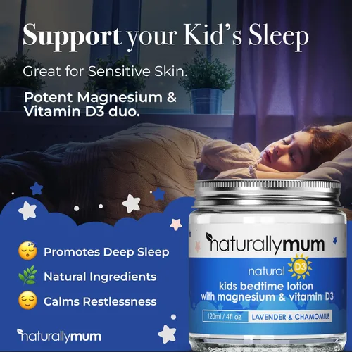 Miniatura 2 de NaturallyMum Loción de magnesio para niños con vitamina D Apoyo para la salud del sueño, corazón, hueso, nervio, intestino y músculo Alternativa