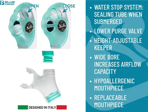 Miniatura 3 de Cressi Snorkel seco para adultos - Boquilla de silicona y protector contra salpicaduras para evitar la entrada de agua - Orion Dry - Diseñado