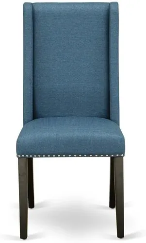 Miniatura 4 de East West Furniture FLP1T21 Florence Parson Sillas – Juego de 2 sillas de comedor tapizadas de tela de lino azul con ribete de clavo, color negro