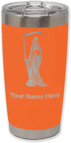 Miniatura 26 de LaserGram Vaso aislado al vacío de 20 onzas, Santa Muerte, grabado personalizado incluido (negro)