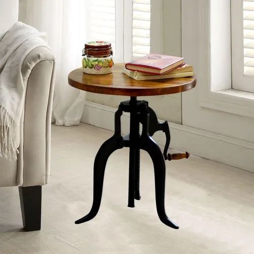 Miniatura 8 de Carolina Chair & Table Mesa auxiliar rústica con manivela ajustable de 18 pulgadas, base de hierro fundido para granja, sala de estar o dormitorio