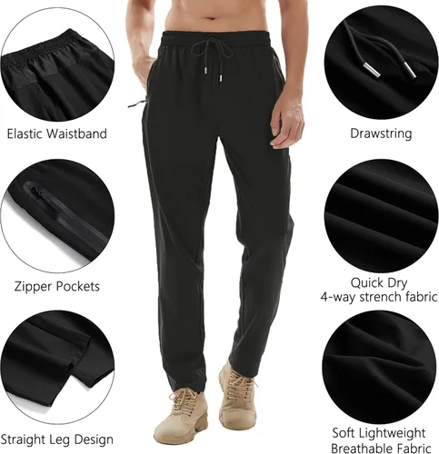 Miniatura 2 de Mens Lightweight Quick Dry Hiking Running Pants Outdoor Sports Breathable Zipper Pockets Athletic Work Pants