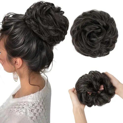 Miniatura 8 de CJL HAIR Extensiones de cabello sintético de moño desordenado, ondulado, rizado, grueso, para coleta, para mujer (rubio blanco)
