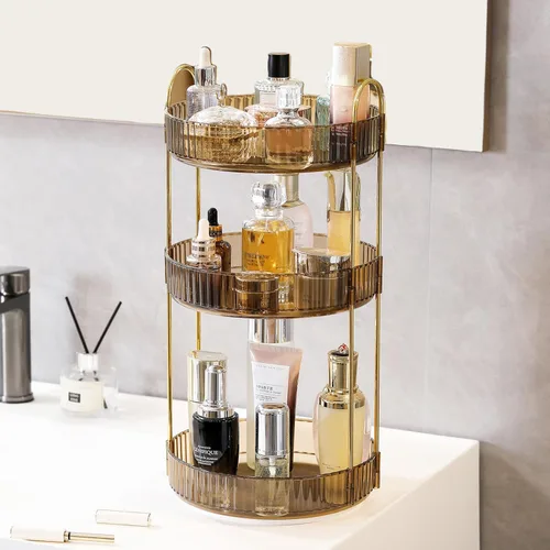 Miniatura 32 de Aveniee Organizador de maquillaje giratorio de 360 grados para tocador, organizadores de baño mejorados para perfume y cuidado de la piel