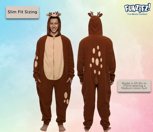 Miniatura 3 de Slim Christmas Adult Onesie - Fun Holiday Costume - Santa Clause and Reindeer One Piece for Adults, Women and Men FUNZIEZ!