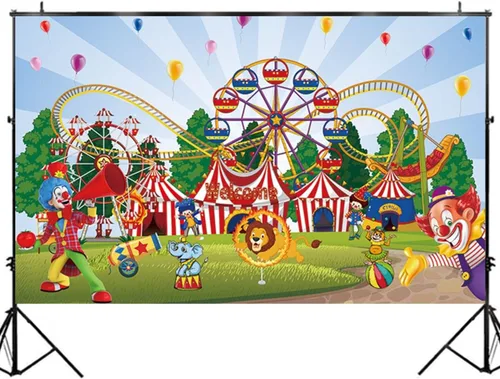 Miniatura 2 de Telón de fondo grande de carnaval de circo con 70.8 x 43.3 pulgadas, telón de fondo de fotografía de bienvenida a la pancarta de carnaval para Azul