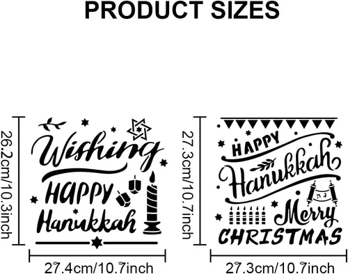 Miniatura 2 de MAYJOYDIY 4 plantillas Happy Hanukkah de 11.8 x 11.8 pulgadas, plantillas de Menorah Dreidel Star of David con pincel de pintura, plantilla de Feliz
