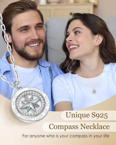 Miniatura 2 de LOUISA SECRET Regalos de Graduación para Ella 2025, Collar de Plata de Ley S925 con Brújula y Piedra Natal Colgante para Ella, Joyería de Cumpleaños