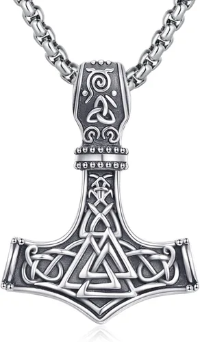 Collar de martillo de Thor, collar de talismán para hombre, negro, oroplata, colgante de amuleto nórdico vintage de Mjolnir, collar de martillo de
