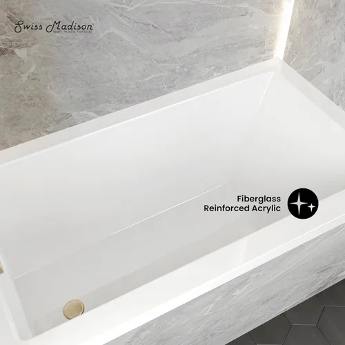 Miniatura 2 de Swiss Madison Voltaire - Bañera independiente de acrílico brillante color blanco de 54" x 30", con nicho, desagüe integral en el lado izquierdo