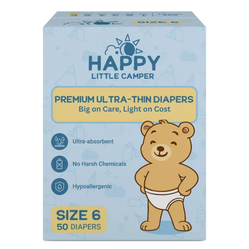 Miniatura 20 de Happy Little Camper Pañales desechables naturales para bebés, ultraabsorbentes, talla 1 - hipoalergénicos, sin perfume y sin cloro (200 unidades)