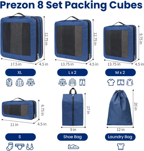 Miniatura 3 de Juego de 8 juegos6 juegos4 cubos de compresión para viajes, artículos esenciales ligeros de viaje para vacaciones, accesorios de viaje para maleta