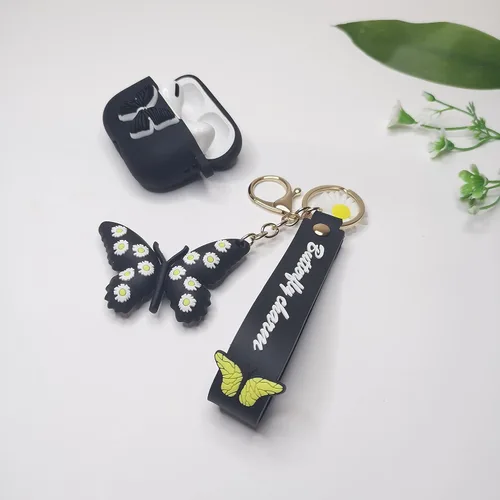 Miniatura 6 de Funda para Airpods Pro de 2ª generación 2022, bonito dije de mariposa 3D de dibujos animados de silicona suave, para mujeres, niñas, niños y Negro