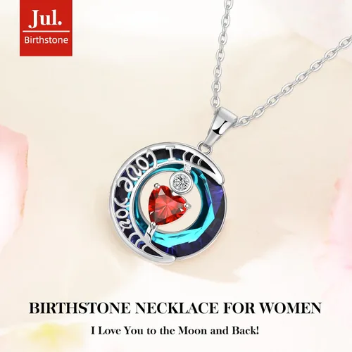 Miniatura 34 de Collares de cristal para mujer, regalos para aniversario de esposa, regalos de cumpleaños para mujeres, collar de zafiro azul con la frase "I Love