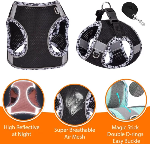 Miniatura 3 de Lindo arnés a cuadros para perros pequeños, de malla suave, arnés y correa para perros pequeños, arnés y correa para perros pequeños, chaleco
