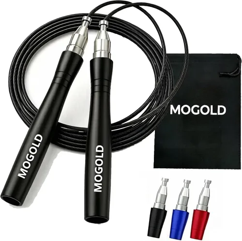 Cuerda de saltar, cuerda de saltar de alta velocidad, calidad premium, sin enredos, diseño autobloqueante sin tornillos, cuerdas de saltar para Negro