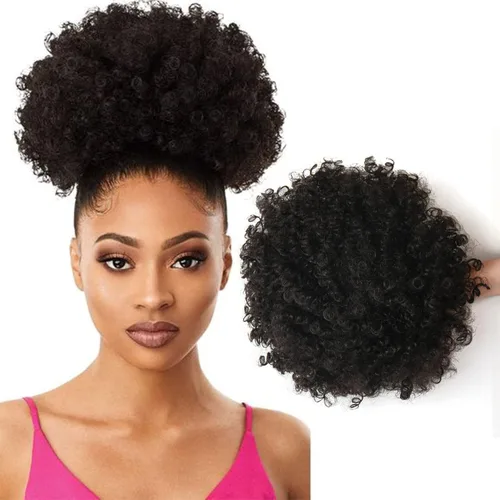 Miniatura 15 de Extensión de cola de caballo afro rizada encrespada con cordón para mujeres, cola de caballo afro con cordón, rizos encrespados sintéticos, piezas