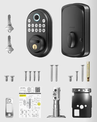 Miniatura 7 de Cerradura de puerta de huellas dactilares con teclado, cerradura inteligente de entrada sin llave para puerta delantera con 2 llaves, bloqueo