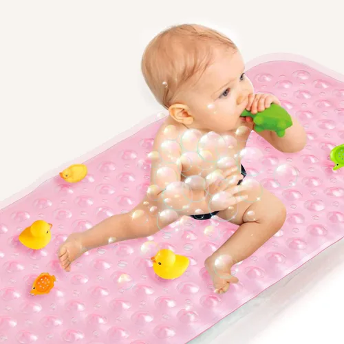 Miniatura 14 de Sheepping Alfombra de baño para bebé antideslizante extra larga para niños, de 40 x 16 pulgadas, alfombrilla de baño ecológica con 200 ventosas Azul