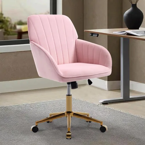 Miniatura 17 de Beige Small Office Chair, Chenille Cute Swivel Vanity Makeup Desk Chair with Wheels for Teens Women Girls, Comfy Adjustable Computer Chairs for