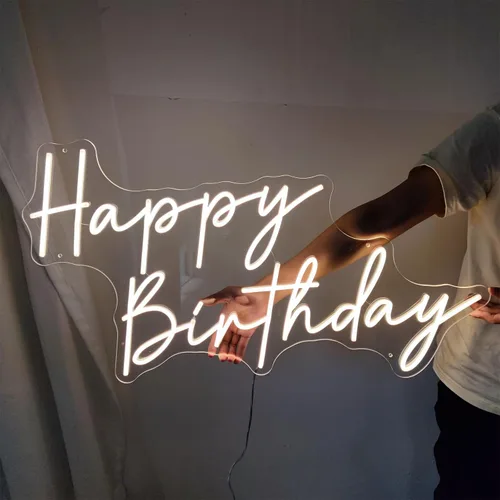 Miniatura 3 de Letrero de neón de feliz cumpleaños, para decoración de pared, para pared de dormitorio con interruptor regulable para cualquier edad habitación