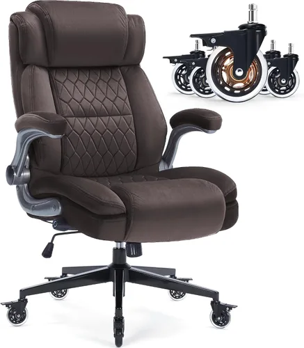 Miniatura 11 de Silla de oficina de respaldo alto de tela, 400 libras, soporte lumbar integrado, brazos abatibles, ruedas de bloqueo, silla de escritorio ergonómica