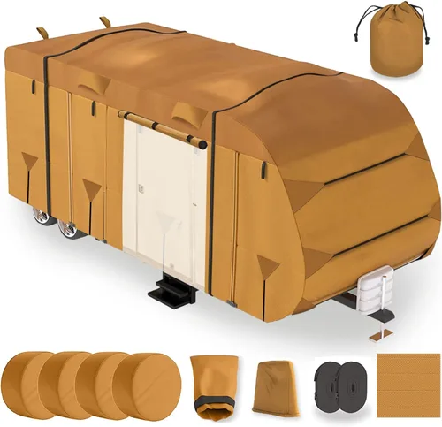 Paquete de cubierta para remolque de viaje de 18 a 20 pies, cámper y RV, premium de alta resistencia, impermeable, anti-UV, transpirable, con
