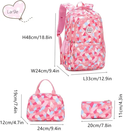 Miniatura 2 de MITOWERMI 3Pcs Backpack for Girls Boys Kids Backpack with Lunch Box for Elementary Middle High School
