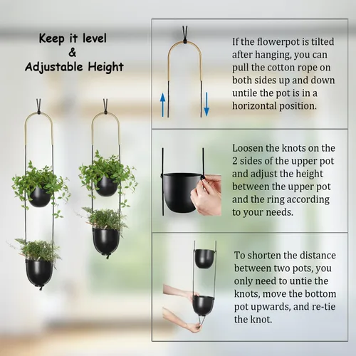 Miniatura 3 de Maceta colgante de metal para plantas de interior y exterior, soporte para plantas colgantes de pared y techo, para plantas suculentas, helechos
