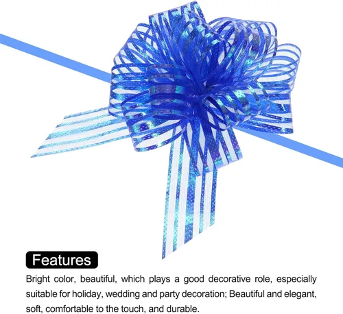 Miniatura 4 de MECCANIXITY 5 lazos metálicos de organza de 4 pulgadas para envolver regalos, cinta azul para cestas de boda, regalos de Navidad, día de San Valentín