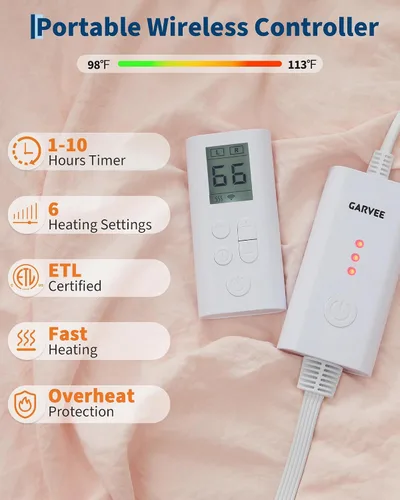Miniatura 3 de Garvee Manta Consoladora Térmica Tamaño Queen, Edredón Eléctrico con Volantes con Controlador LCD Inalámbrico, Calentamiento Rápido y Protección