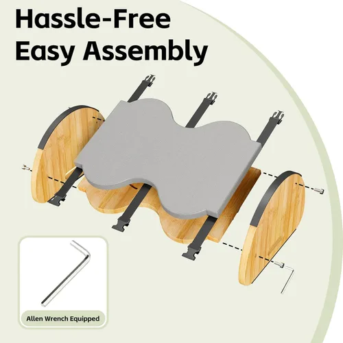 Miniatura 4 de Reposapiés ergonómico de bambú para debajo del escritorio, reposapiés mecedora reversible 3 en 1 con almohadillas, taburete de oficina de 4 alturas
