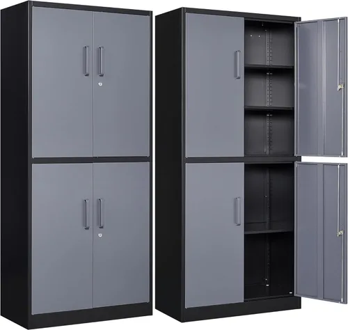 Miniatura 20 de SISESOL Armario de almacenamiento de metal de 36 pulgadas con puertas y estantes, pequeño armario de almacenamiento de garaje con cerradura, Negro