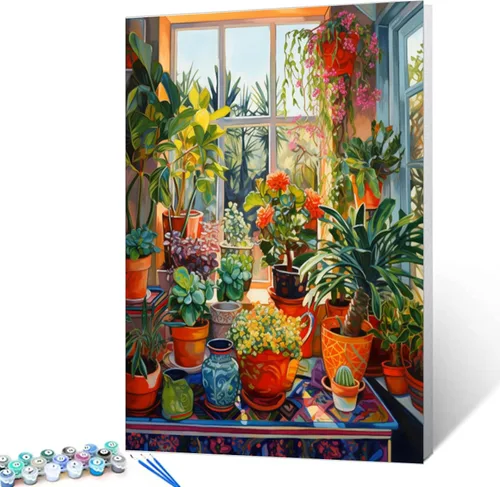 Miniatura 23 de Kits de pintura por números para adultos principiantes, pintura al óleo sobre lienzo de 16 x 20 pulgadas, lámpara de flores y óleo, pigmento 4-Art-06