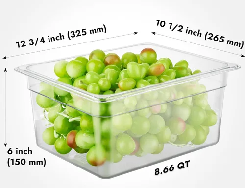 Miniatura 2 de CURTA Paquete de 6 sartenes NSF para alimentos, tamaño medio de 6 pulgadas de profundidad, policarbonato comercial transparente apto para congelador