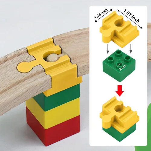 Miniatura 4 de Juego de accesorios de madera para vías de tren, 64 piezas de conectores de riel de tren, compatible con todas las principales marcas de pistas