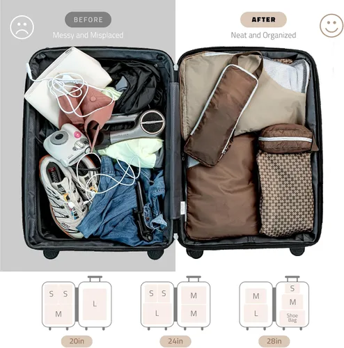 Miniatura 7 de Oriday Juego de 8 cubos de compresión para accesorios de viaje, bolsas expandibles para ropa, artículos de tocador, mochilas, elementos esenciales