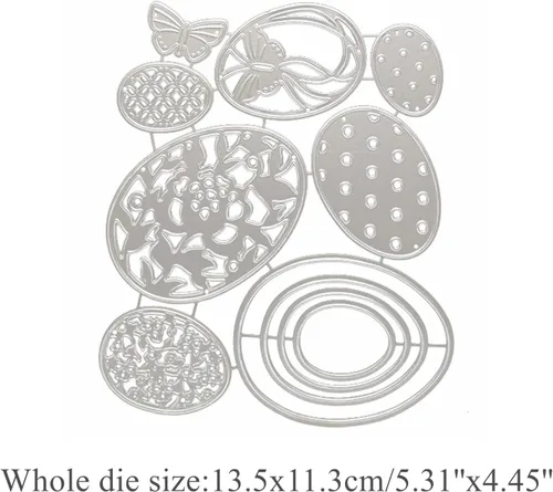 Miniatura 2 de Juego de 7 piezas de huevos de Pascua troquelados de metal, diseño de flores, mariposas, huevos, marco, plantillas de troqueles de corte