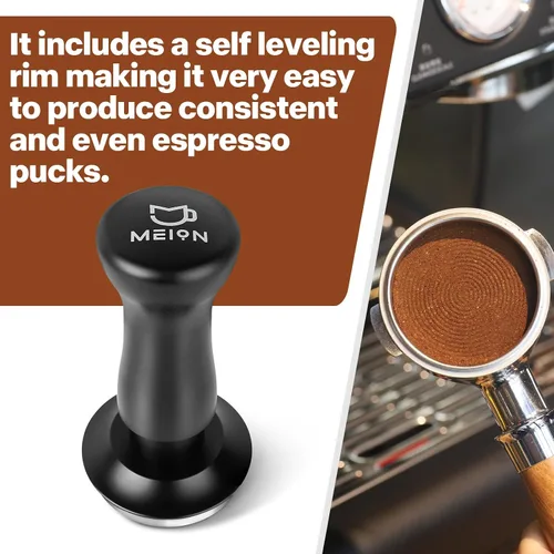 Miniatura 3 de MEION Espresso Tamper - Manipulador de café de 1.929 in, calibrado de doble resorte con base de acero inoxidable, viene con almohadilla de Negro
