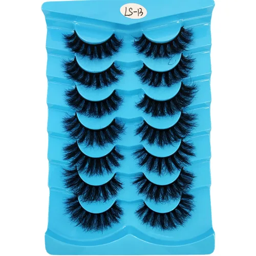 Miniatura 25 de 6 pares de pestañas postizas de ojo de gato, esponjosas pestañas de visón sintético 8D, pestañas dramáticas largas y gruesas (7 pares-BHZ01)