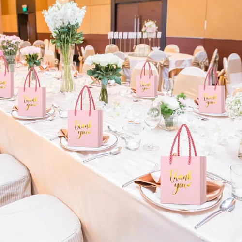 Miniatura 6 de Honoson 30 mini bolsas de regalo con asa de 4 x 2.75 x 4.5 pulgadas, pequeña bolsa de agradecimiento para boda, baby shower, cumpleaños, graduación
