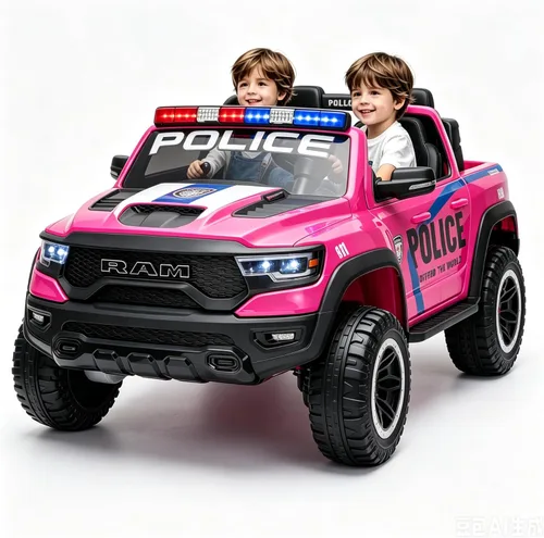 Miniatura 13 de FINITO 4WD - Camión de policía de 2 plazas para niños de 24 V, 4 x 4 pulgadas, auto de juguete con control remoto, camión eléctrico para niños