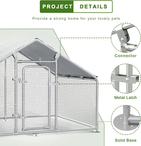 Miniatura 2 de OFIKA Gallinero de metal grande, jaula de pollo para aves de corral, conejos, hábitat, jaula de pato con cubierta impermeable y anti-ultravioleta
